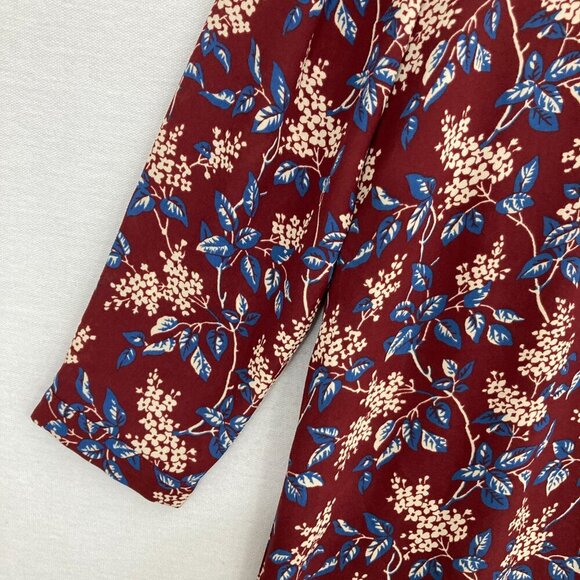Madewell Burgundy Floral V Neck Button Back Long Sleeve Feminine Dress Medium - Picture 4 of 13